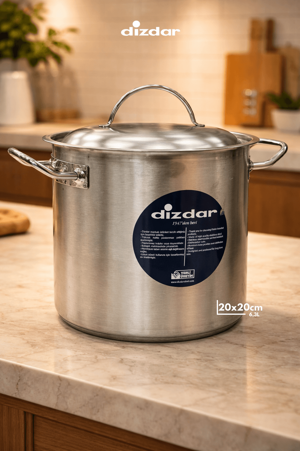 Tenxhere Dizdar Inox 18/10 për Induksion – 6.3L – 20x20 cm