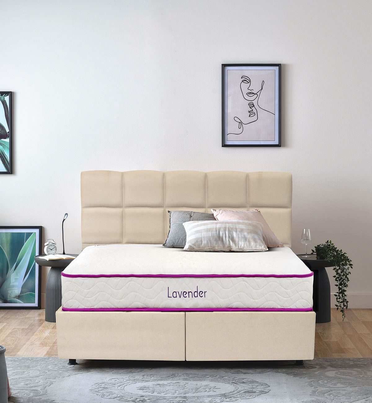 DYSHEK LAVANDER + KORNIZË SHTRATI ROYAL + BAZË ME MEKANIZËM NGRITËS 160x200cm
