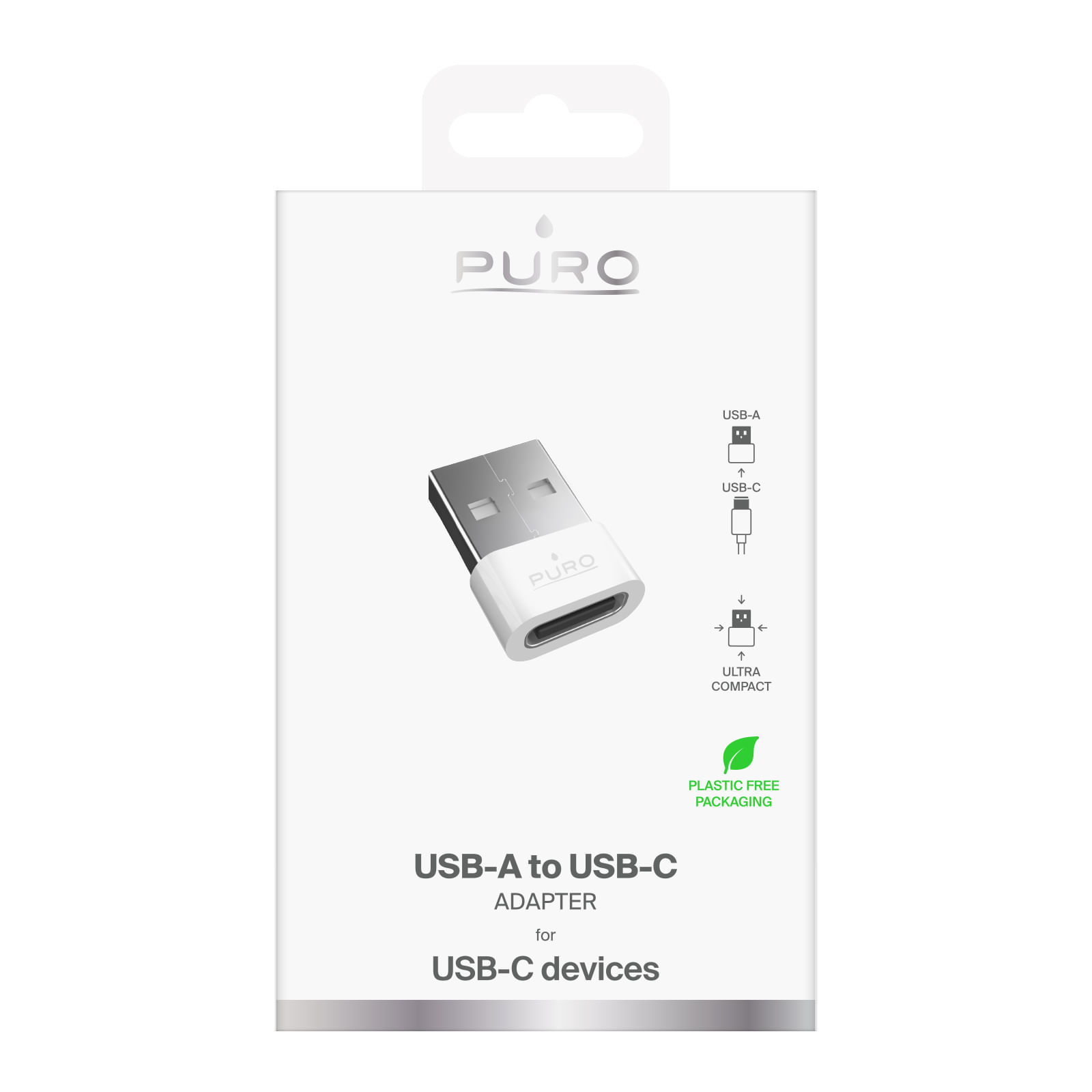 Adapter Puro USB-A,  USB-C, i bardhë