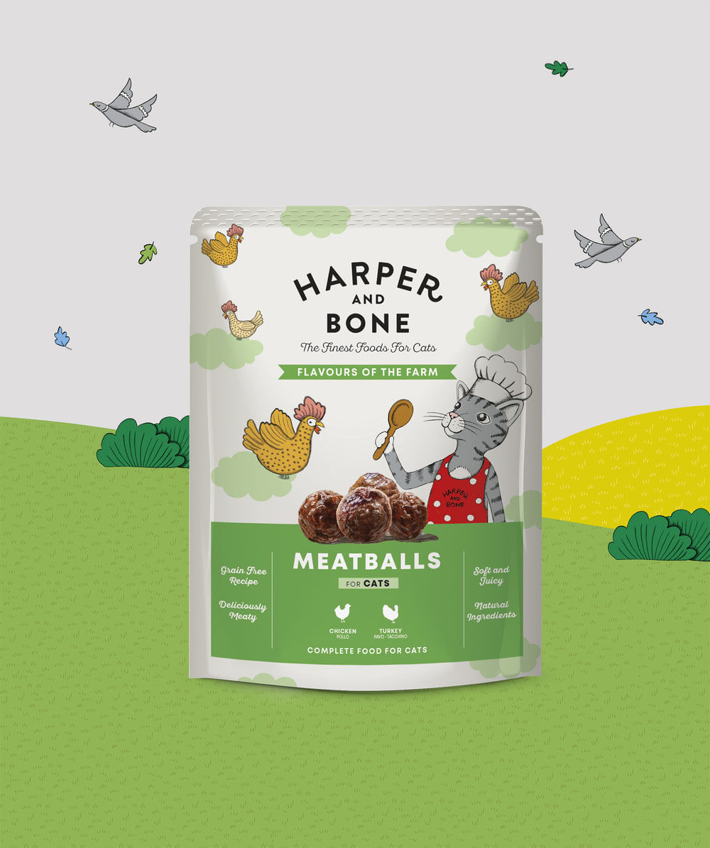 Ushqim i lëngëshëm për mace, Harper and Bone, Flavors of the farm, 85 gr.