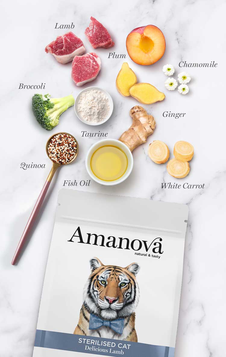 Ushqim për mace, Amanova Adult Cat, Sterilised, Delicious Lamb, 1.5 kg