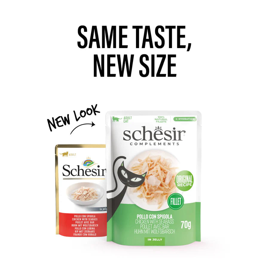 Ushqim komplementar i lëngëshëm, Schesir Chicken & Seabass, 70 gr.