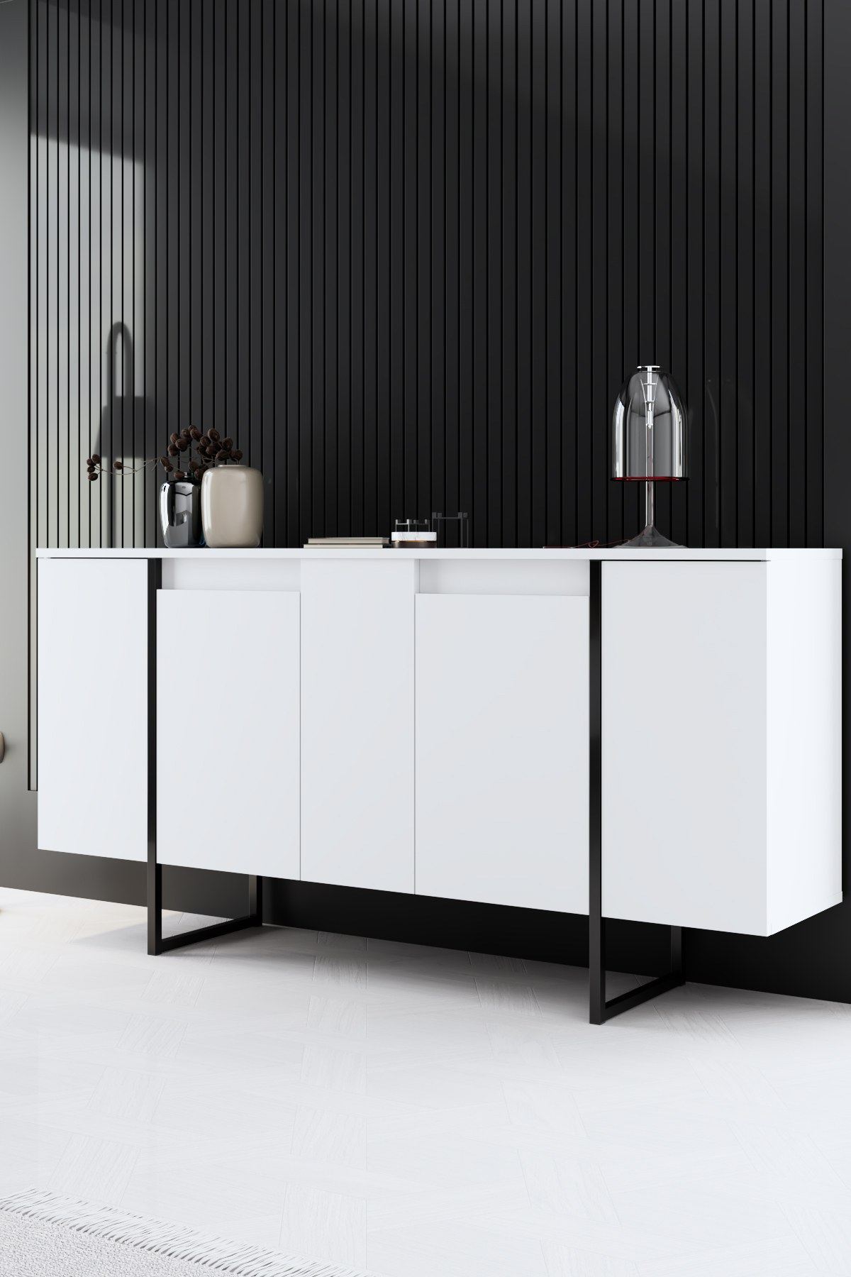Konsol Hanah Home Luxe, e bardhë e zezë