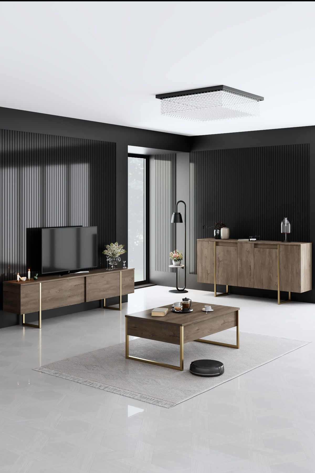 Set Mobiljesh për Dhomë Ndenjeje Hanah Home Luxe, arre ari