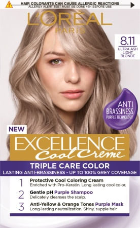 Ngjyrë për flokë Loreal Exellence no. 8.11 48 ml + hidrogjen 72 ml