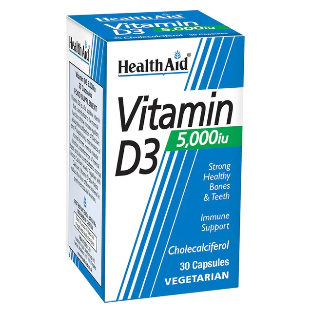 Kapsulat Vitamin D3 5,000iu HealthAid, 30 copë