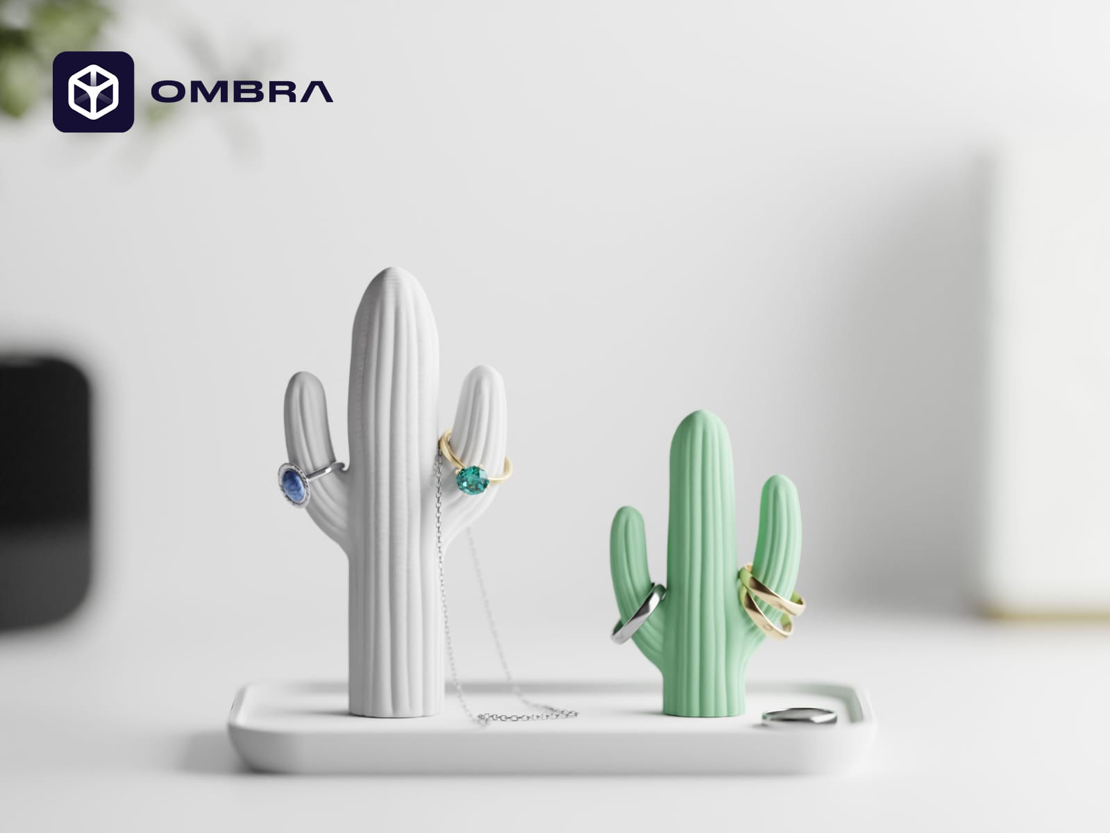 Set mbajtësesh dekorative Ombra për unaza (Set Cactus Jewelry Holder)